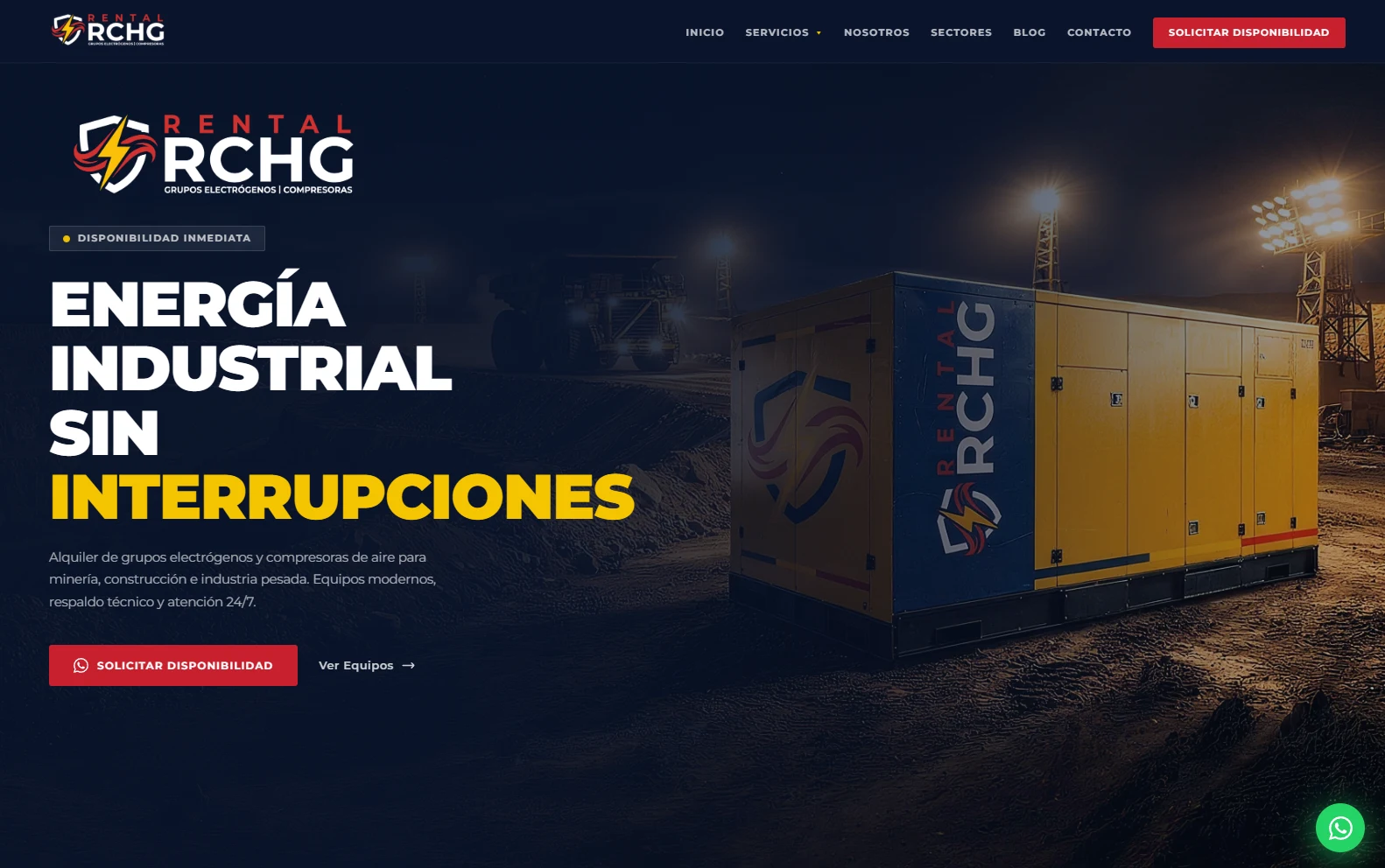 Página principal del sitio web de Rental RCHG